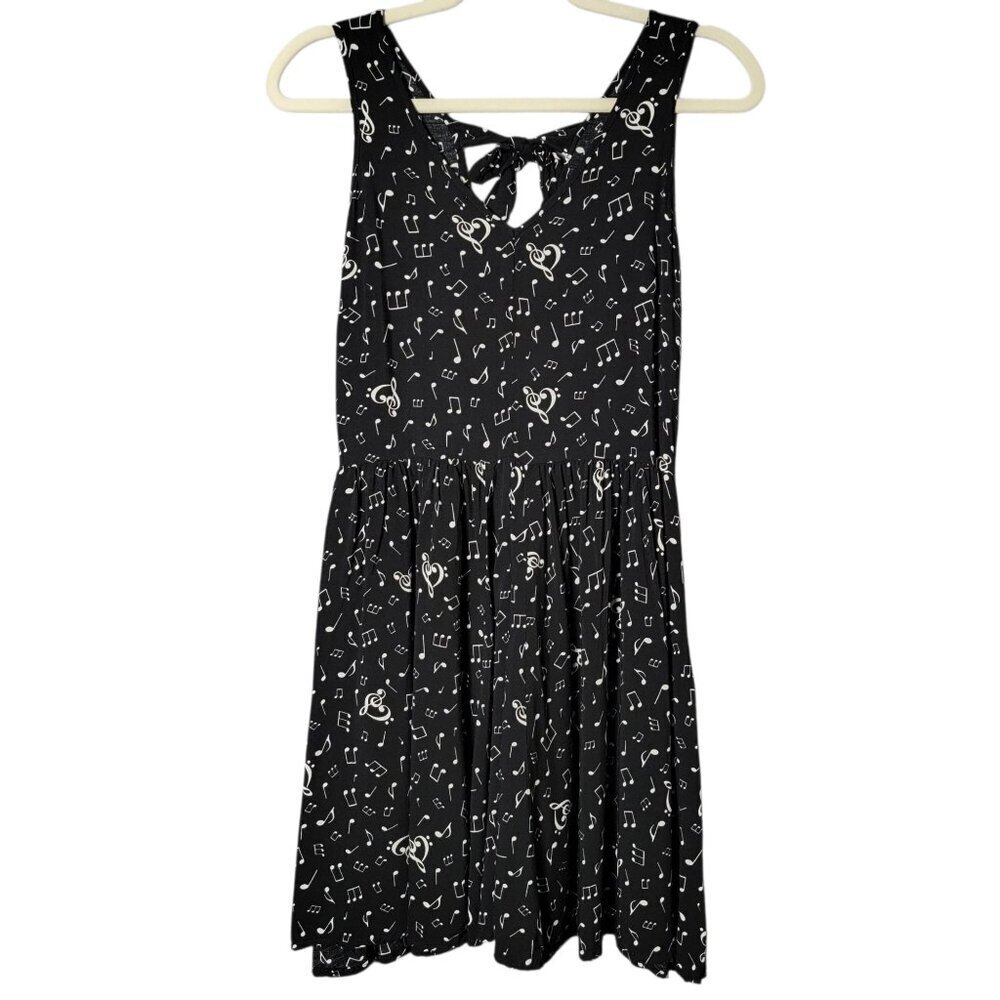 Hot Topic Womens Black Y2K Music Notes Emo Punk Flowy Dress Medium 2000s Rock
